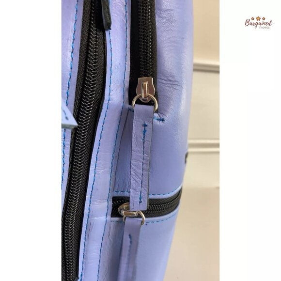 New Unbranded Genuine Blue Smooth Leather Medium Backpack - Picture 2 of 12